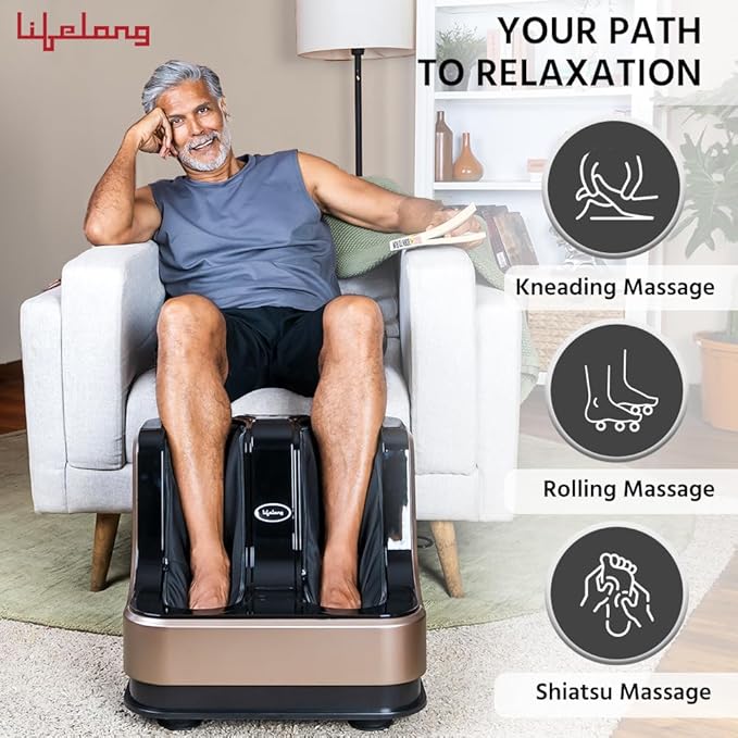 Lifelong Calf, Foot and Leg Massager Machine for Home - Pain Relief Massage for Legs - Heat + 4 Vibration Motors - Rolling, Kneading, and Shiatsu - Improve Blood Circulation, Dark Brown, 80W (LLM99)