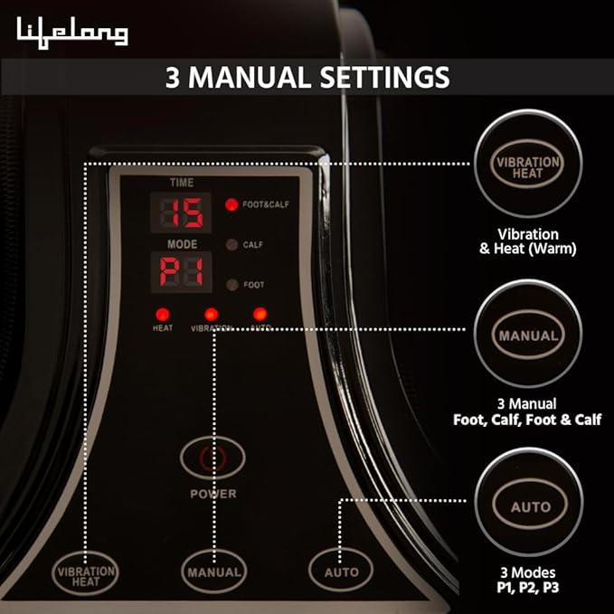 Lifelong Calf, Foot and Leg Massager Machine for Home - Pain Relief Massage for Legs - Heat + 4 Vibration Motors - Rolling, Kneading, and Shiatsu - Improve Blood Circulation, Dark Brown, 80W (LLM99)