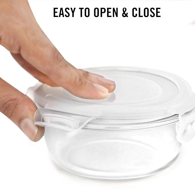 CELLO Royale Round Borosilicate Glass Lunch Box with Jacket, 400ml, Set of 3 | Safety Lock Airtight |Microwave Safe and Leak Proof | Ideal for College, Office