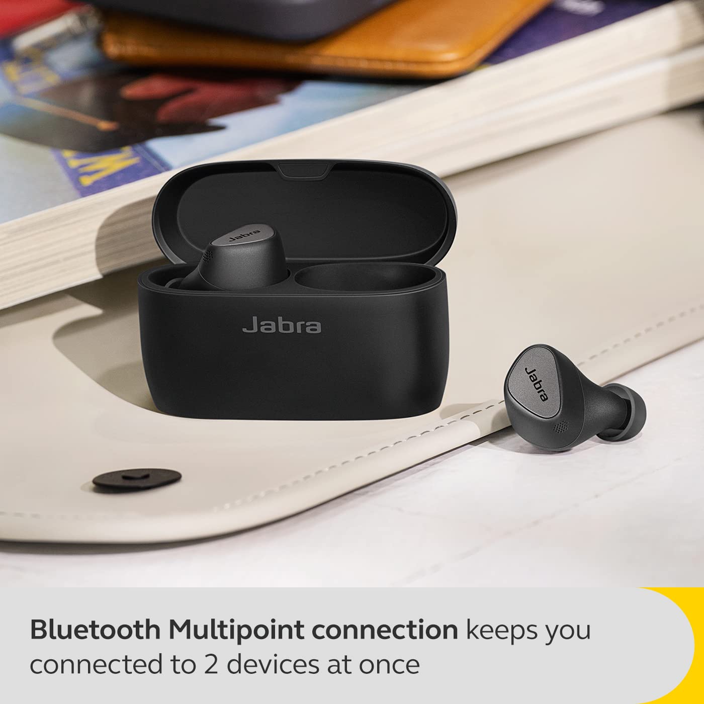Jabra Elite 5 True Wireless in Ear Bluetooth Earbuds with Active Noise Cancellation, 6 Built-in Microphones for Clear Calls, Dual Pairing & Microsoft Swift Pair for Windows Devices - Titanium Black