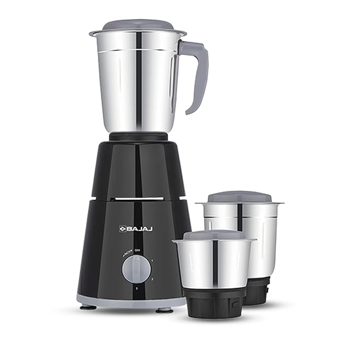 Bajaj GX-1 Mixer Grinder 500W | Superior Mixie For Kitchen | 2-in-1 for Dry Grinding| Blade Function With Titan Motor | 3 Stainless Steel Mixer Jars | 1 Year Product Warranty By Bajaj 【Black】