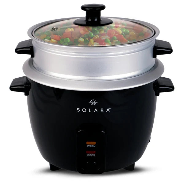SOLARA Automatic Rice Cooker, Automatic Electric Cooker with Food Steamer, Electric Rice Cooker and Grain Cooker, 400 Watts, RiceCooker 1 litre with Steam & Rinse Basket, Red