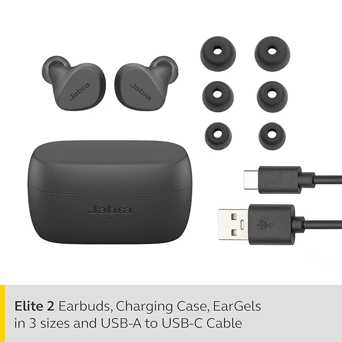 Jabra Elite 2 In Ear Bluetooth Truly Wireless Earbuds With 21 Hours Of Battery, 2 With Mic Clear Calls, Rich Bass And Comfortable Fit - Dark Grey