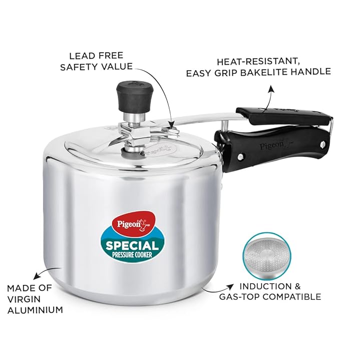 Pigeon by Stovekraft 2+3+5 Litre Combo Special Aluminium Inner Lid Induction Base Pressure Cooker (Silver) BIS Certified,Common lid for 2+3L