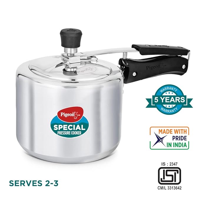 Pigeon by Stovekraft 2+3+5 Litre Combo Special Aluminium Inner Lid Induction Base Pressure Cooker (Silver) BIS Certified,Common lid for 2+3L