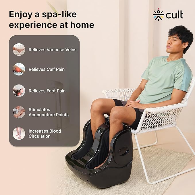 Cult Carson Plus with Air Compression, Vibration & Warm Therapy, Pain Relief, Foot & calf Massager (Carbon Black)