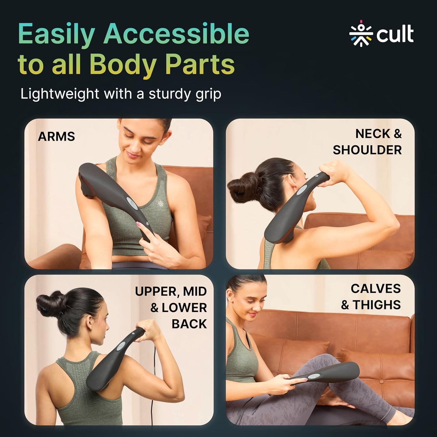Cult Flex Corded Electric Handheld, Variable Speed Settings, Deep Tissue full body Massager (Black)