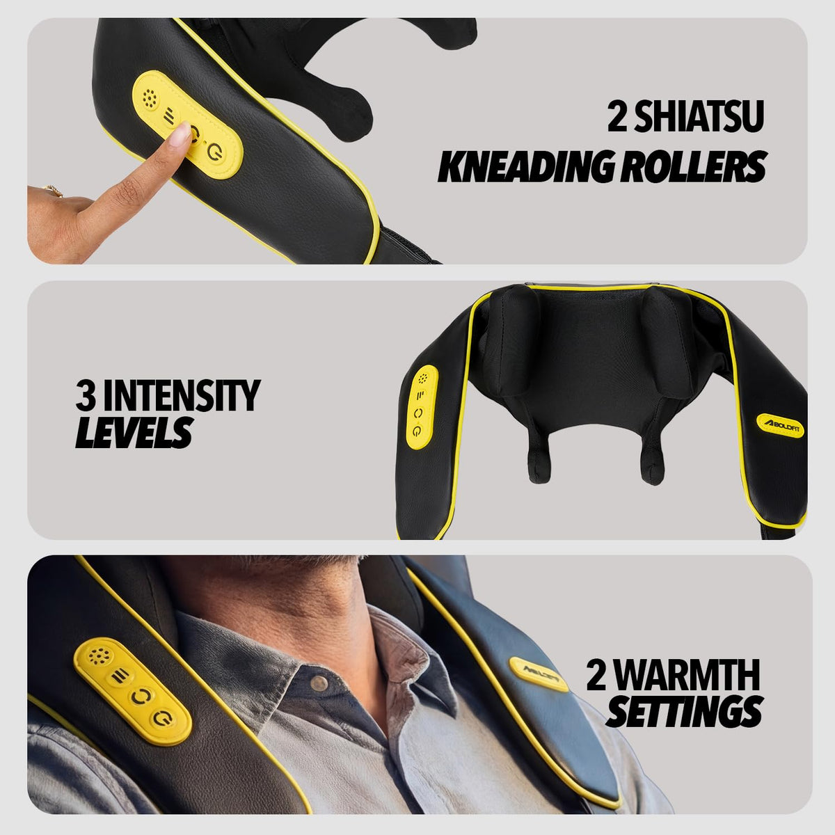Boldfit Electric Cordless Shiatsu Neck Shoulder Massager with Heat for Cervical Pain,2 Bi-Directional Rollers, 3 Speeds, 3600mAh Rechargeable, Hands-Free Back Buckle, Portable Deep Tissue Pain Relief