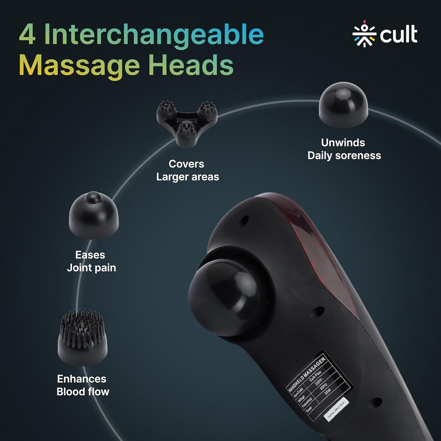 Cult Flex Corded Electric Handheld, Variable Speed Settings, Deep Tissue full body Massager (Black)