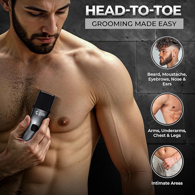 Beardo Chrome Beast Multipurpose Full Body Groomer Trimmer Set For Men | 40 Length Settings | 8 attachments | Beard/Hair/Body/Precision/Ear/Nose Trimmer|With Dock|90 min. run time | All-in-1 trimmer | Gift For Brother | Gift For Friends