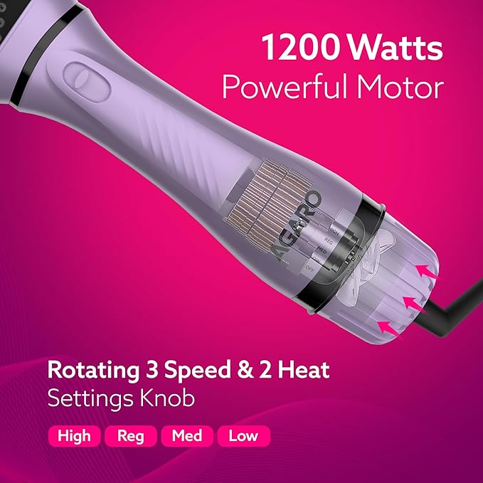 AGARO HV2179 Lite 2 in 1 Hair Volumizer Brush,Hair Dryer for Women,1200 Watts,Ceramic Coated Surface, 360° Air Flow Vents,Hot Air Blow Brush,All-in-one Hair Dryer Straightener Combo(Black & Purple)
