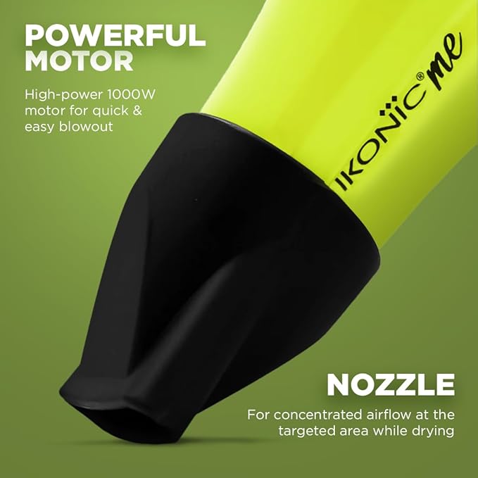 Ikonic Mini Speedy Hair dryer-Green|1000W |Lightweight|Foldable Handle |Travel Friendly