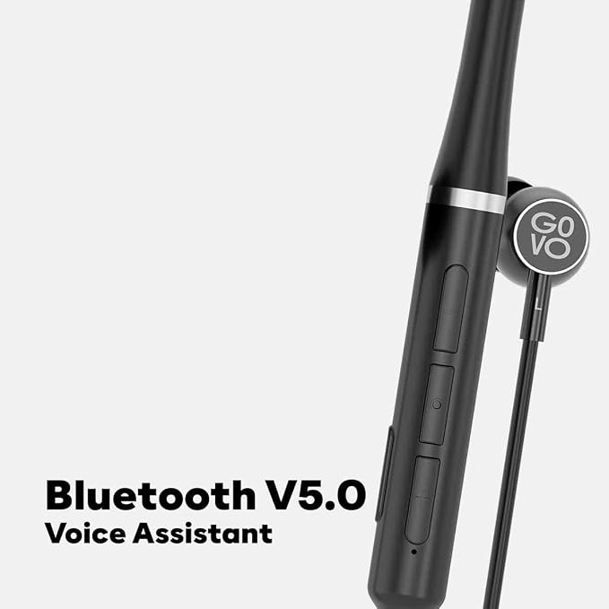 GOVO GOKIXX 630 Bluetooth Wireless Neckband in Ear Earphones, 10H Playback, Enhanced Bass, Metal Control Board,IPX5, Magnetic Earbuds, Lightweight Design (Platinum Black)