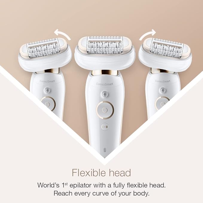 Braun Silk-Epil 9 Flex 9-060, Flexible Head for Easier Hair Removal, Anti-Slip Grip and Pressure Control for Effortless Hair Removal, Deep Body Exfoliation Brush, Pouch Epilator for Women