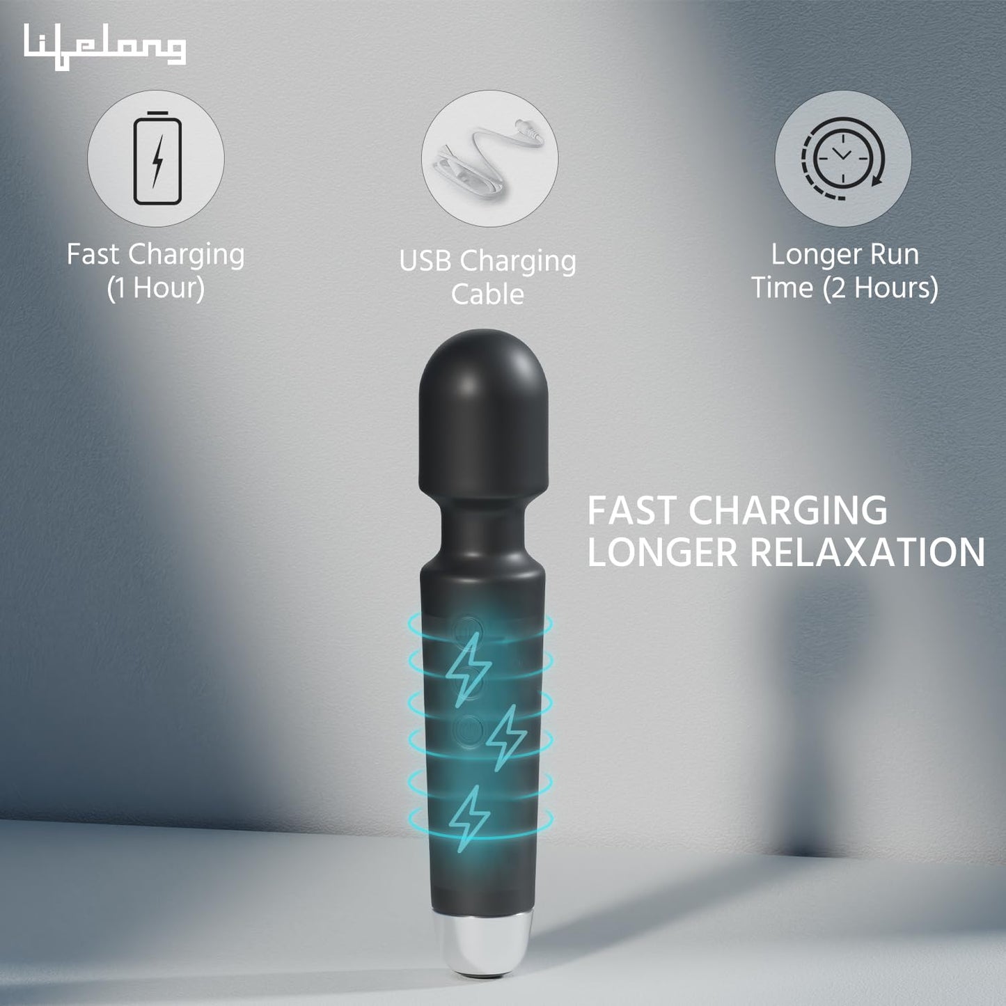 Lifelong Rechargeable Wireless Body Massager Machine with 20 Vibration Modes, 8 Speeds and Water Resistant|Massager Machine for Full Body (1 Year Warranty, Black, LLM468)