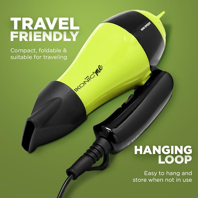 Ikonic Mini Speedy Hair dryer-Green|1000W |Lightweight|Foldable Handle |Travel Friendly