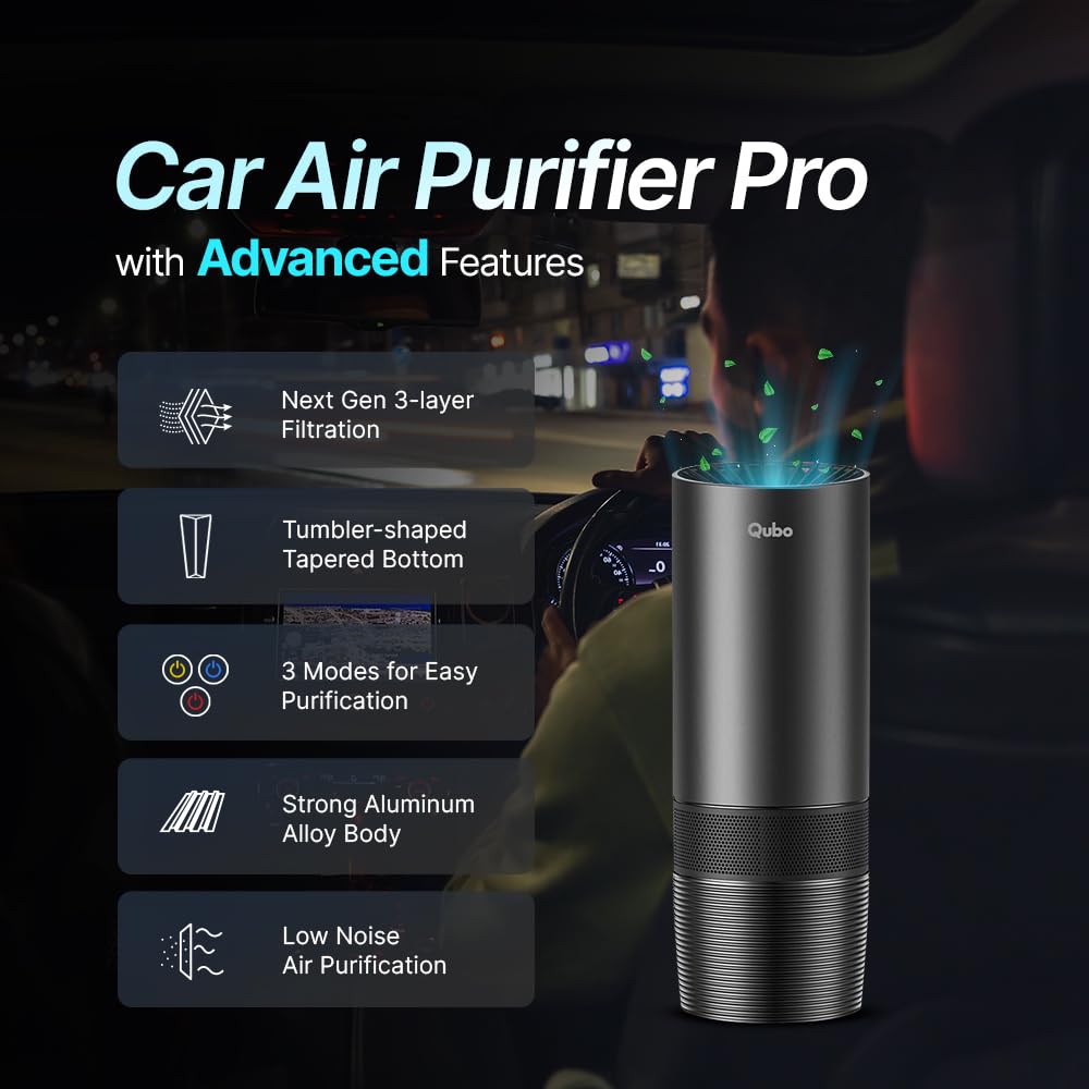 Qubo Car Air Purifier Pro from Hero Group | 3-Layer Filtration | Negative Ion Technology | Pre-filter, HEPA13 & Activated Carbon Filter | Removes PM 2.5 & PM 10 | Black