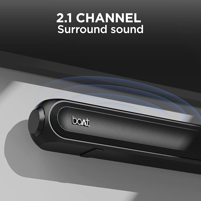 boAt Aavante Bar 1680D Bluetooth Soundbar with Dolby Audio, 120W RMS Signature Sound, 2.1 Channel, 3D Surround Sound, Multi-Compatibility and Master Remote Control(Knight Black)