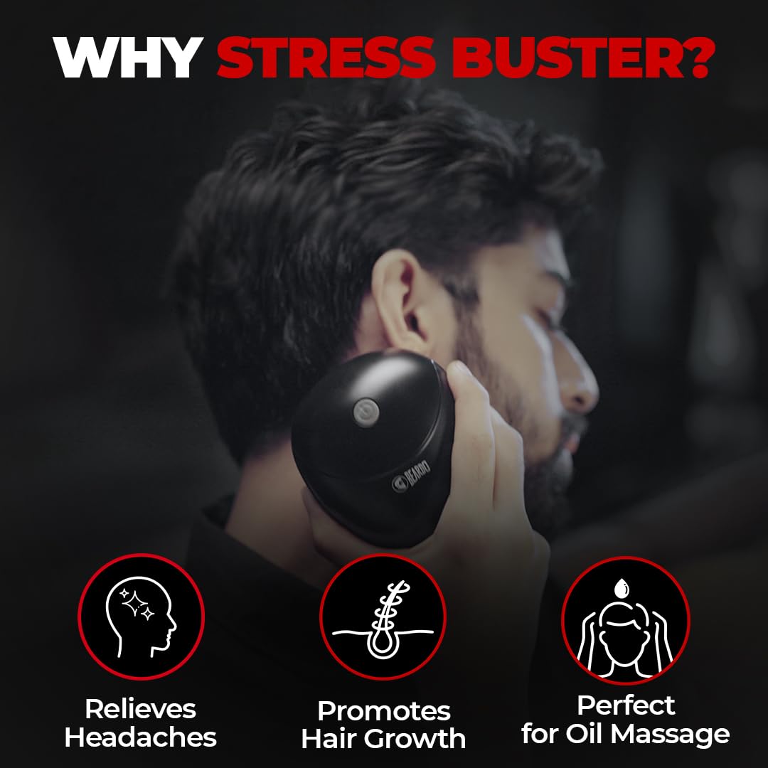 Beardo Stress Buster Electric Scalp Massager BDTO043 | Hair & Head Massager For Scalp with 3 Speed Modes | 120 mins Runtime | Type-C Charging | Detachable & Washable Heads | Scalp massager for Hair Growth