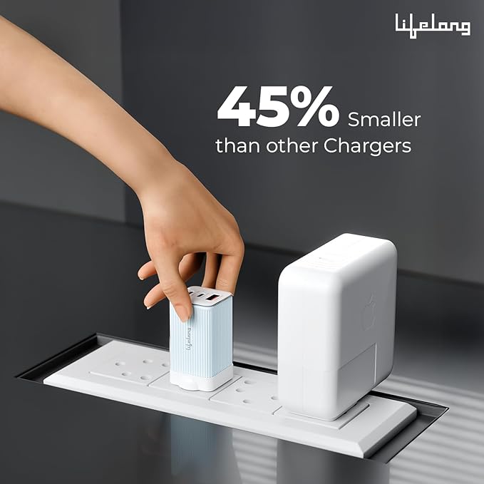 Lifelong 45 W GaN 3 A Dual Port Mobile Charger (Glacier White)
