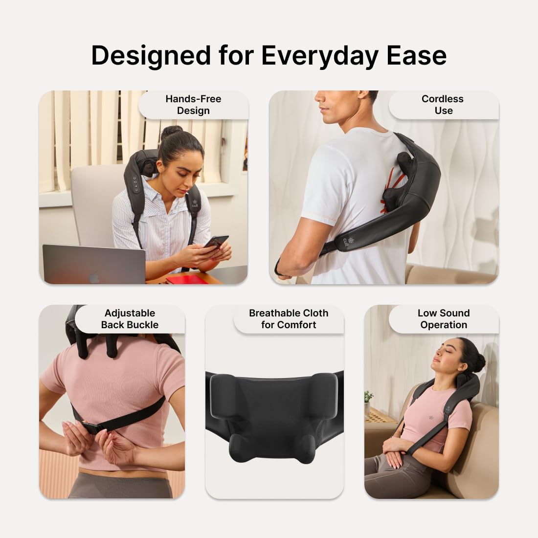 Cult Deep Relax Neck & Shoulder massager, Deep tissue Kneading Shiatsu rollers for Pain Relief, Cordless massager