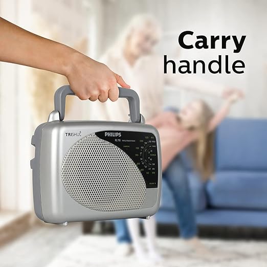 Philips Portable Radio RL118/94 3-in-1 Power Source (Li-ion Rechargable Battery, 3V DC & 230V AC), FM/AM Radio, 200mW RMS Sound Output, Telescopic Antenna, Manual Tuning