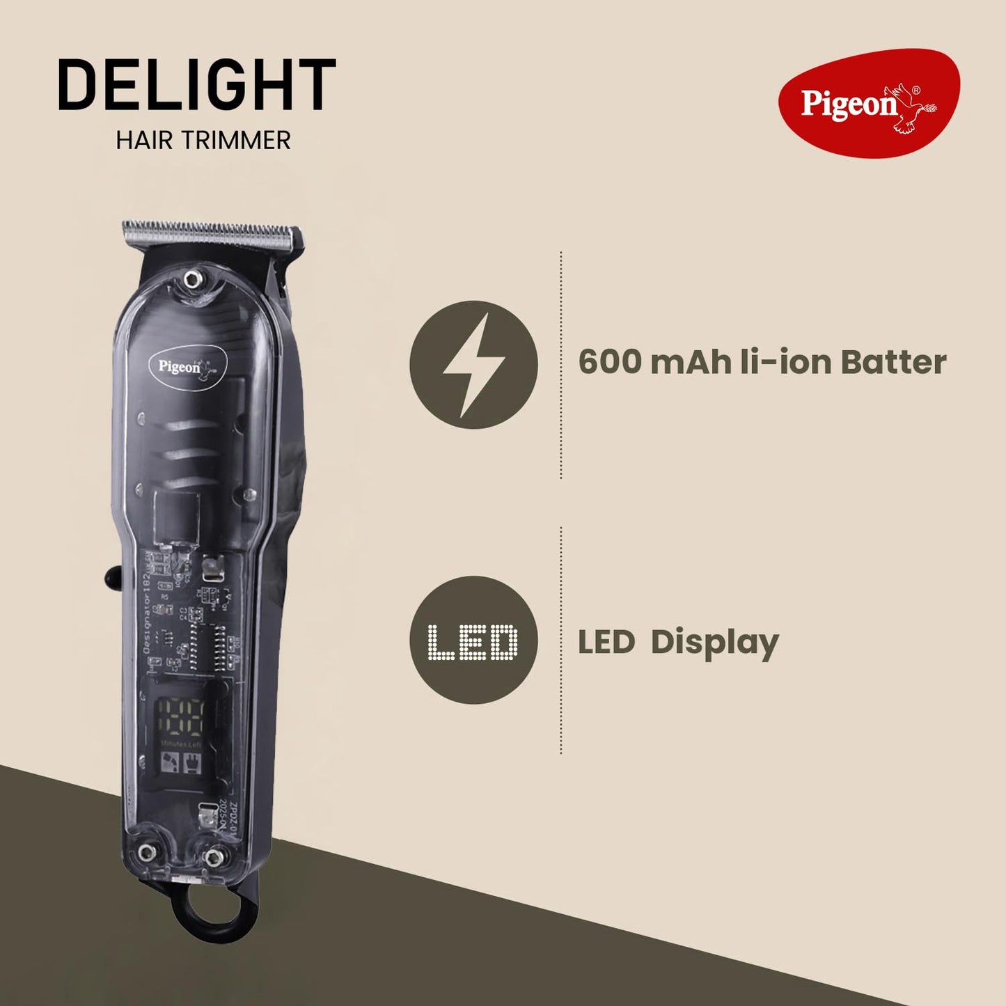 Pigeon Delight Battery Powered Beard Trimmer for Men| Stainless Steel Blade| USB C type Charging| 1.5Hr runtime| 2 HR charge time | 2 Years Warranty