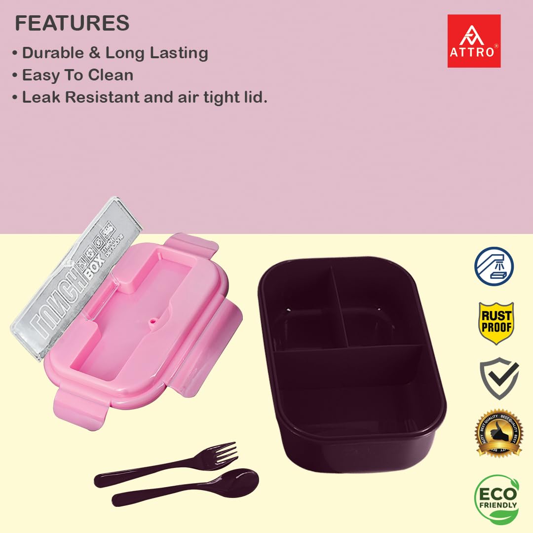 Attro Magic Lunch Box Comes with 3 Compartment,2 Spoons&Stylish Lid Use As Phone Holder Made by Heavy Platic Material Bpa Free Perfect for School,Office,Outdoor-Yellow Blue,1200 ml,Plastic