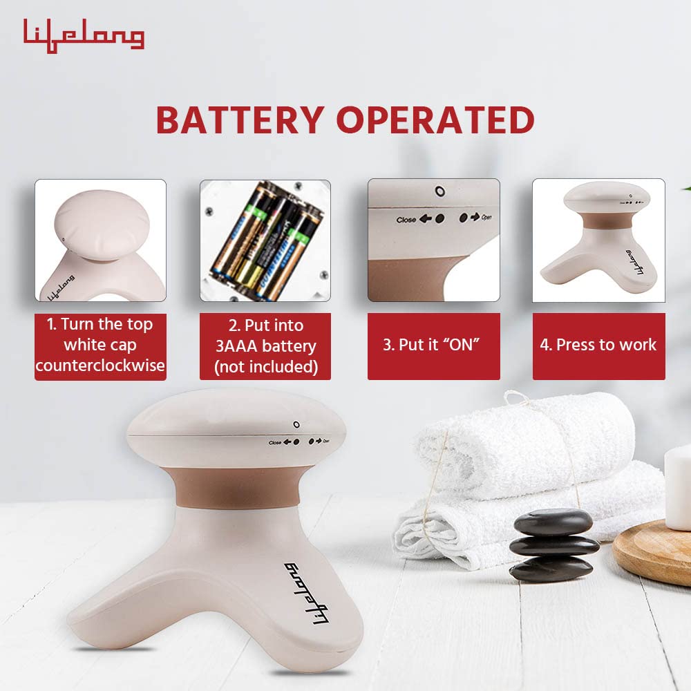Lifelong Battery Powered Mini Head and Body Massager, Brown LLM09