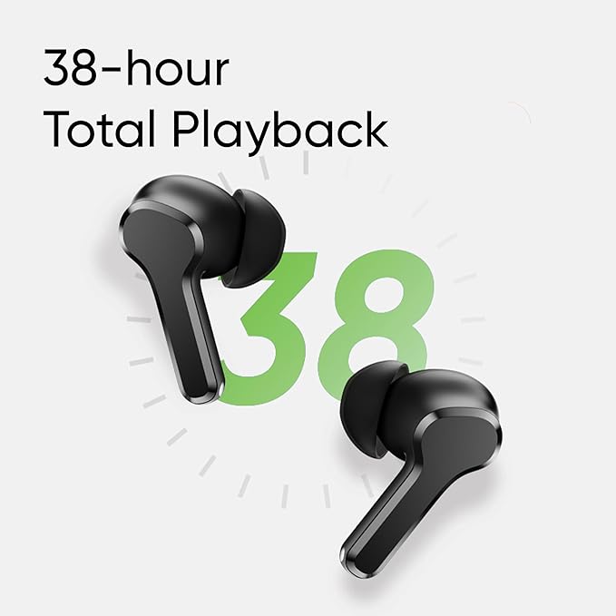 Realme Earbuds T110 with Ai Enc for Calls, Upto 38 Hours of Playback and Fast Charging Bluetooth in Ear Headset (Punk Black, True Wireless)