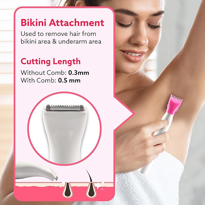 AGARO Rechargeable 3-in-1 Multi Trimmer For Women, Multipurpose Hair Remover for Women, Face, Leg, Eyebrow, Underarms, Bikini Trimmer, 90 minutes Runtime, White