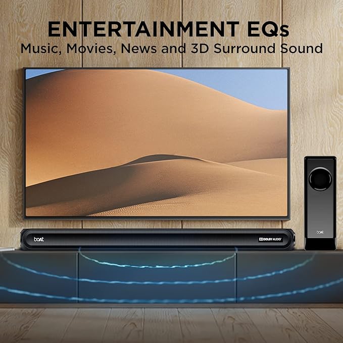 boAt Aavante Bar 1680D Bluetooth Soundbar with Dolby Audio, 120W RMS Signature Sound, 2.1 Channel, 3D Surround Sound, Multi-Compatibility and Master Remote Control(Knight Black)