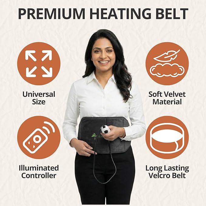 Premium Orthopaedic BLACK OLIVE® Electric Heating Belt for Back Pain + Period Cramps Relief | LARGE SIZE | Pain Relief Heating Belt with Temperature Controller for Lower Back, Knee, Shoulder, Cramps, and Neck Pain Relief | Velvet Black