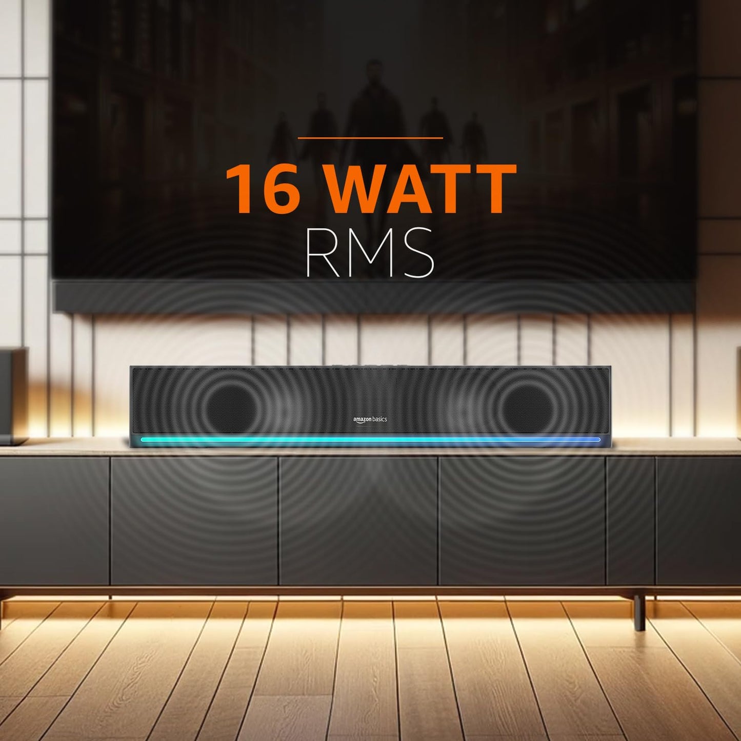 Amazon Basics X20G 16W Bluetooth Soundbar with 2000mAh Battery | 2X Bass | Up to 7 hrs of Playback | RGB Lights | Bluetooth 5.3, Aux & USB Connectivity (Black)