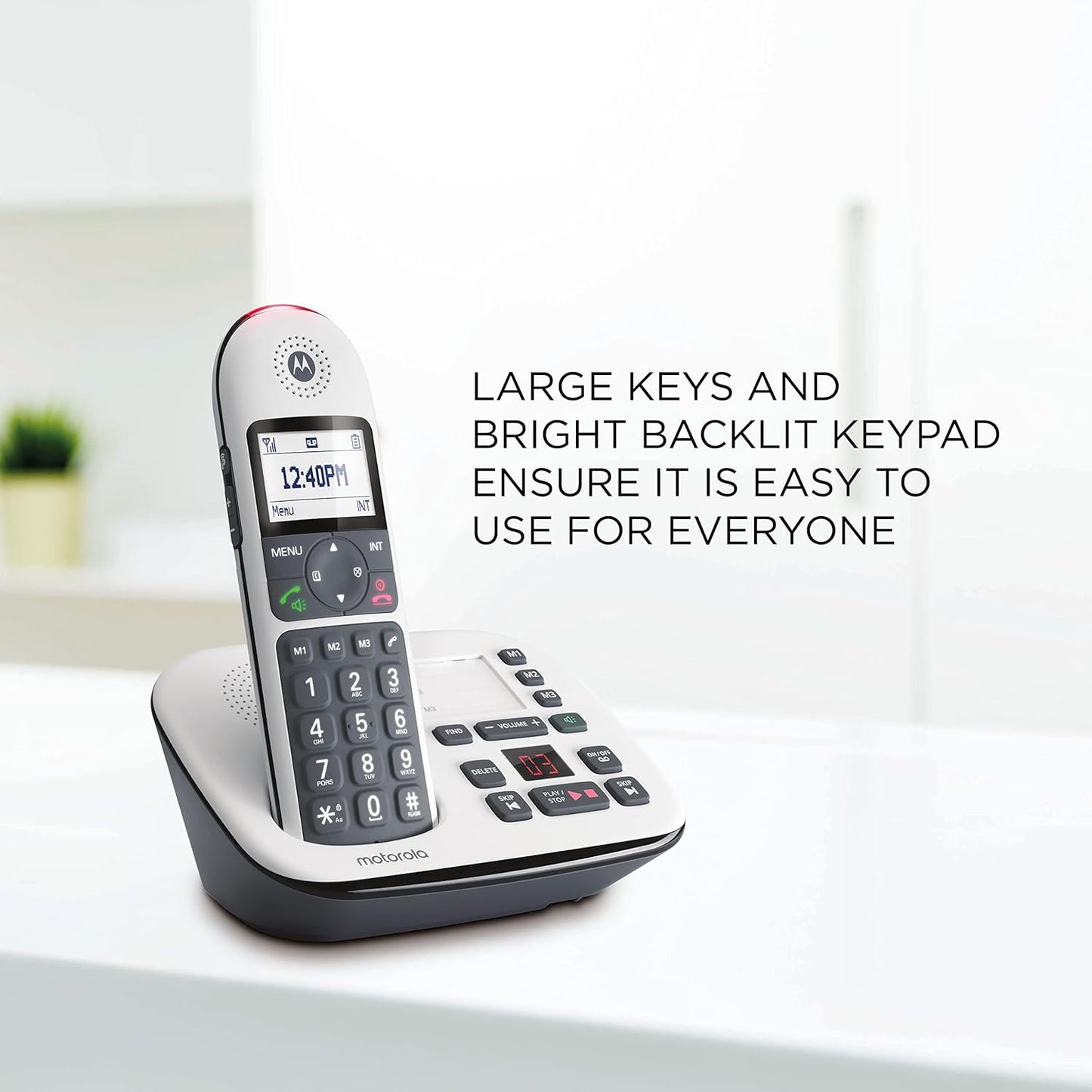 MOTOROLA CD5013 Cordless Phone with Answering Machine Call Block and Volume Boost Cordless Landline Phone with Answering Machine (White, Black)