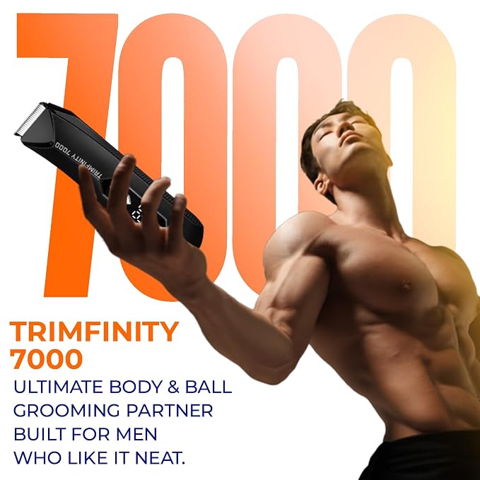 urbangabru Trimfinity 7000 Body Trimmer for Men- Safest Body & Private Part Trimmer - Pubic Hair Groomer, Underarm - Waterproof, Ceramic Blades, Rechargeable with Wireless Fast Charging,Black