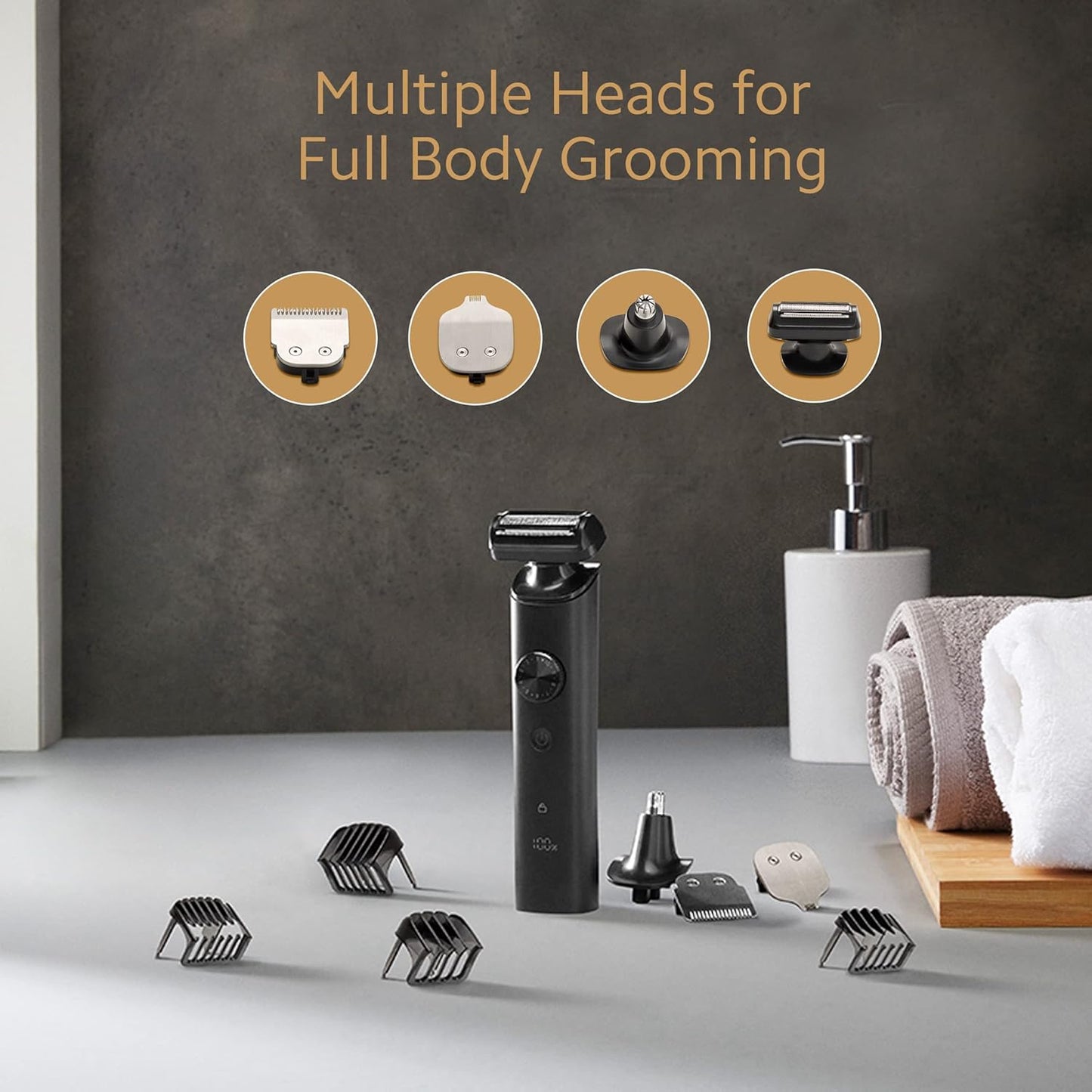 Mi Grooming Kit Pro (Trimmer Kit), Face, Hair, Body - All-in-One Professional Styling Trimmer, Body Groomer, Nose & Ear Hair Trimming, Hair Clippers, Beard Combs, Quick Charge & 90 Mins Run Time,Black