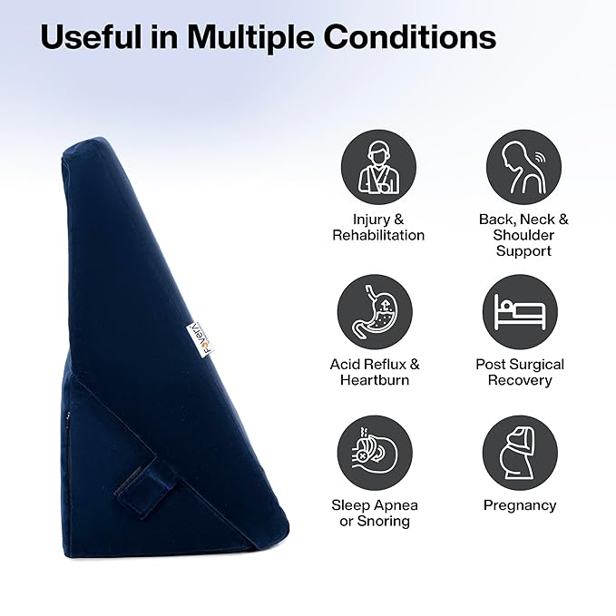 FOVERA Wedge Pillow for Back Support, Adjustable Memory Foam Bed Wedge Pillow for Sleeping, Acid Reflux, GERD, Snoring, Pregnancy, Post-Surgical Recovery (Velvet Navy Blue, Standard - 22x22x12 Inch)