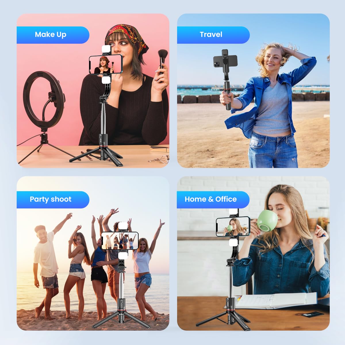 Portronics Lumistick Smart Selfie Stick with 360 Degree Rotation, Bluetooth v5.3, 1160mm Extension Rod, 3 Light Modes for iPhone/Mi/OnePlus/Samsung/Oppo/Vivo and All Phones(Black)