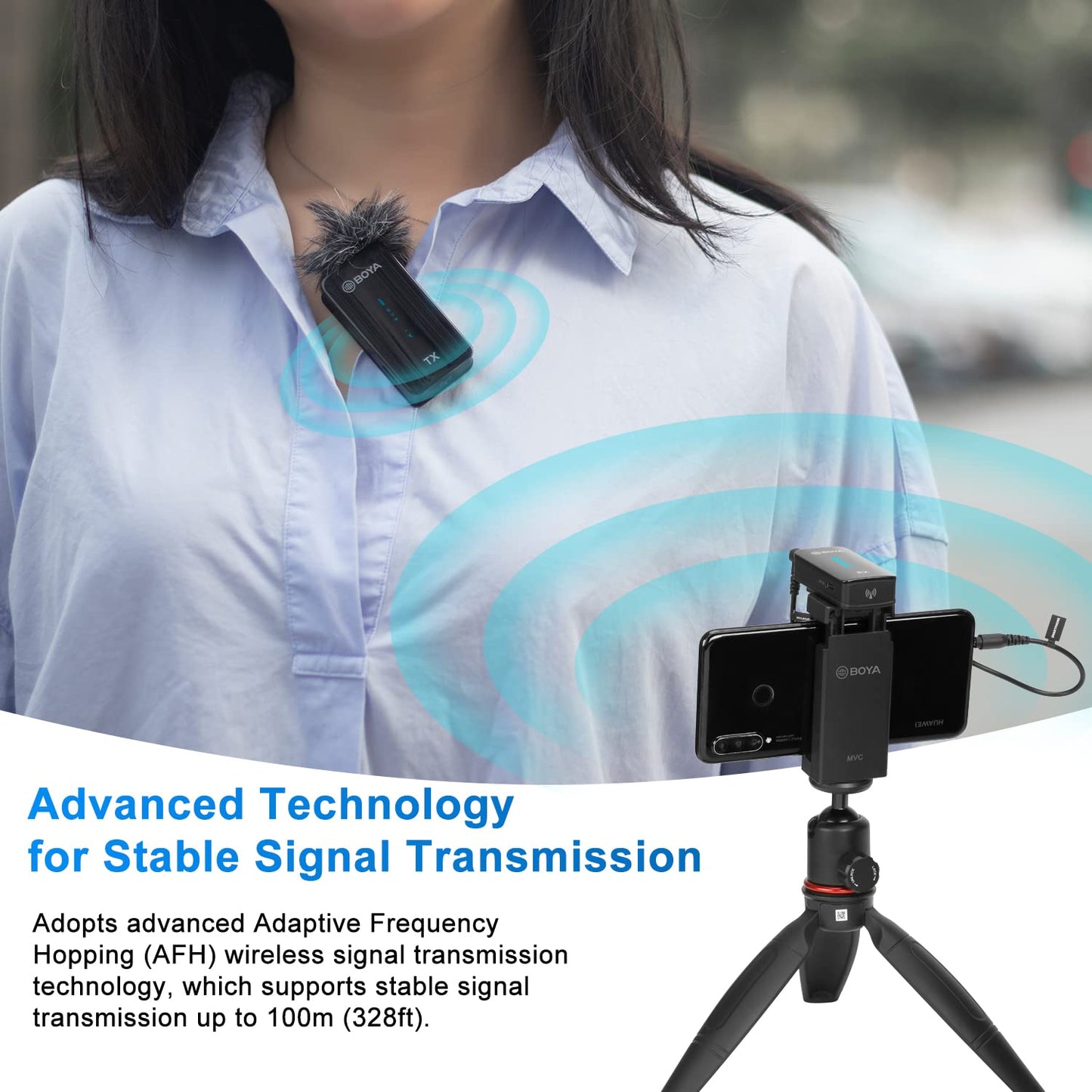 BOYA BY-XM6-S1 2.4GHz Dual Channel Ultra-Compact Wireless Microphone System with OLED Display Real-time Monitoring Rechargable for vlogging, Live Streaming, Interview for DSLR Camera Smartphone