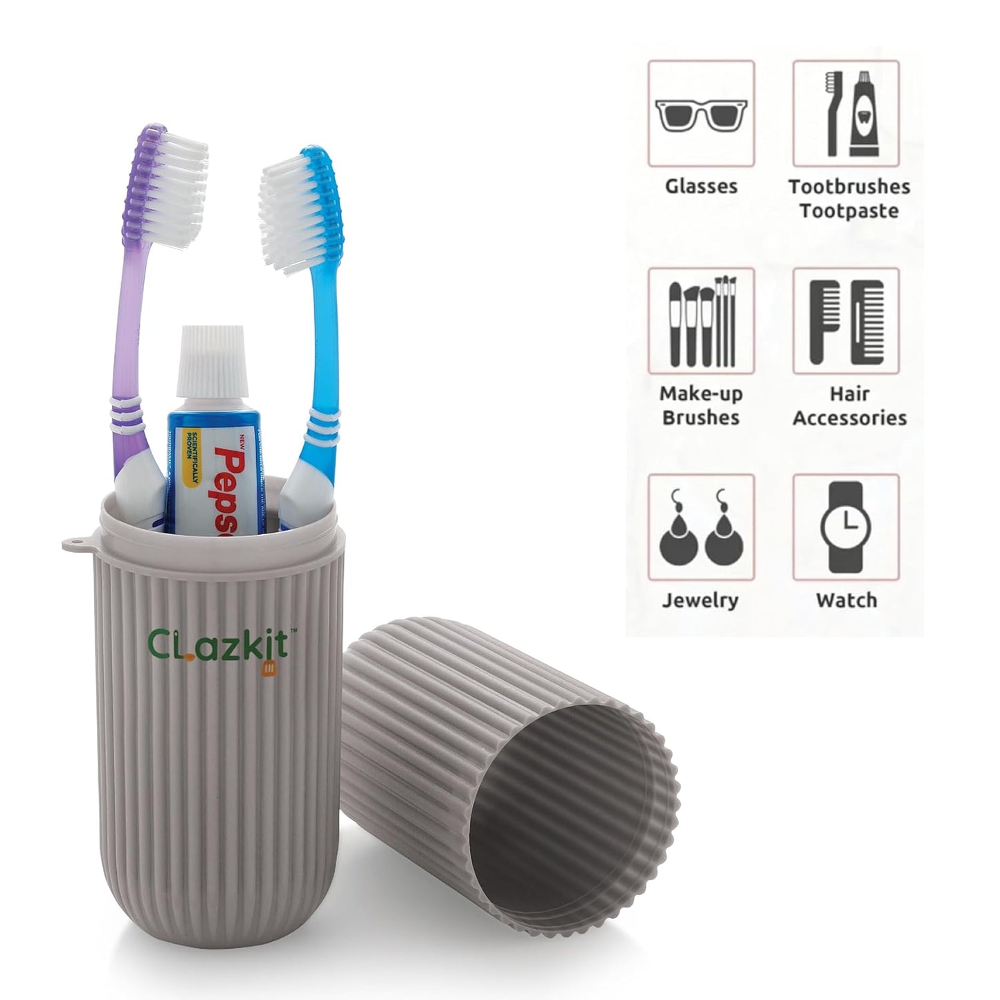 Clazkit Plastic Portable Toothbrush/ToothPaste/Glasses/Make up Brushes Silicone Case Box Storage Organizer Cover For Travel Bathroom Hiking Camping (Color May Vary) - Pack of 1