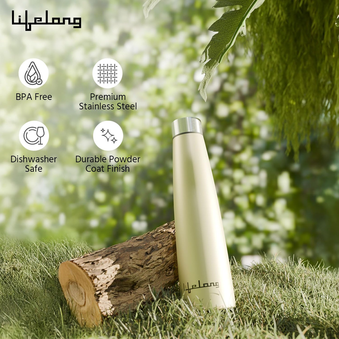 Lifelong Stainless Steel Water Bottle 900ml | Durable, Leak-Proof, Easy Grip, Rust Free, Easy-to-Clean, Odour-Free Bottle with Secure Cap for School, Travel, Gym & Work (LLBT03, Beige)