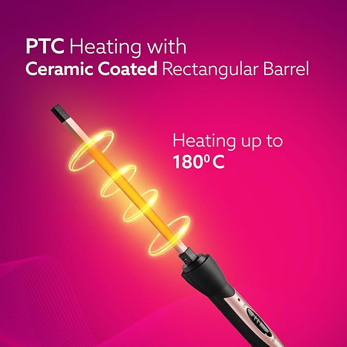 AGARO HC9007 Hair Curler With 7 MM Barrel, Rod, Tong, Chopstick Rectangular Hair Curler, Ceramic Coated Plates, Cool Touch Tip, Fast Heating, For Men Women, Maggie Curl, Styling, Rose Gold & Black