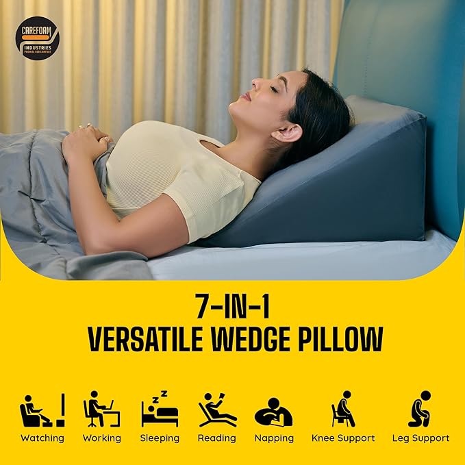 CareFoam Wedge Cushion | 2 Years Warranty | Wedge Pillow Memory Foam for Back Support, Acid Reflux, Snoring, GERD, Leg Elevation, Pregnancy | Grey, 18L x 17.5W x 10H Inch