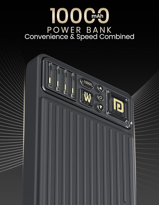 Portronics Luxcell Bind Mini 10k 10000mAh Nano Powerbank with 22.5W Fast Charging, in-Built Type C PD(Input & Output) /8 Pin Cable, LED Indicator, USB-A Mach Output, Compatible with Smartphones