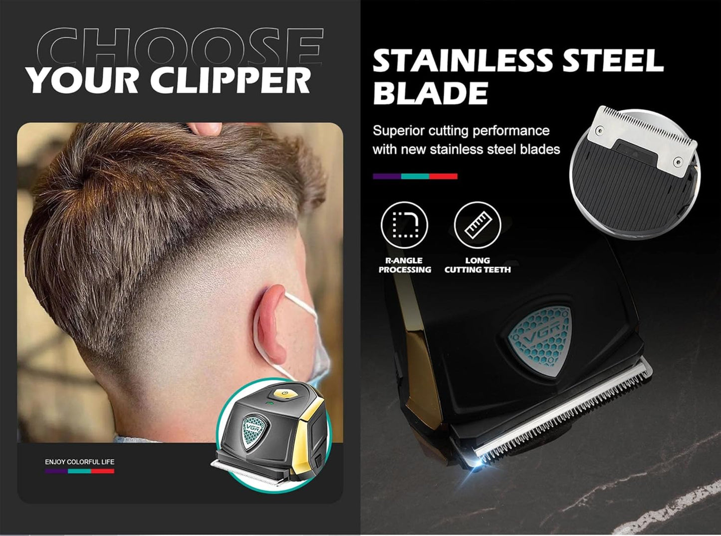 VGR V-910 Professional Self-Hair Cut Clipper Trimmers Kit | 60 Minutes Runtime | Mini Cordless Hair Clipper for Men’s waterproof IPx7