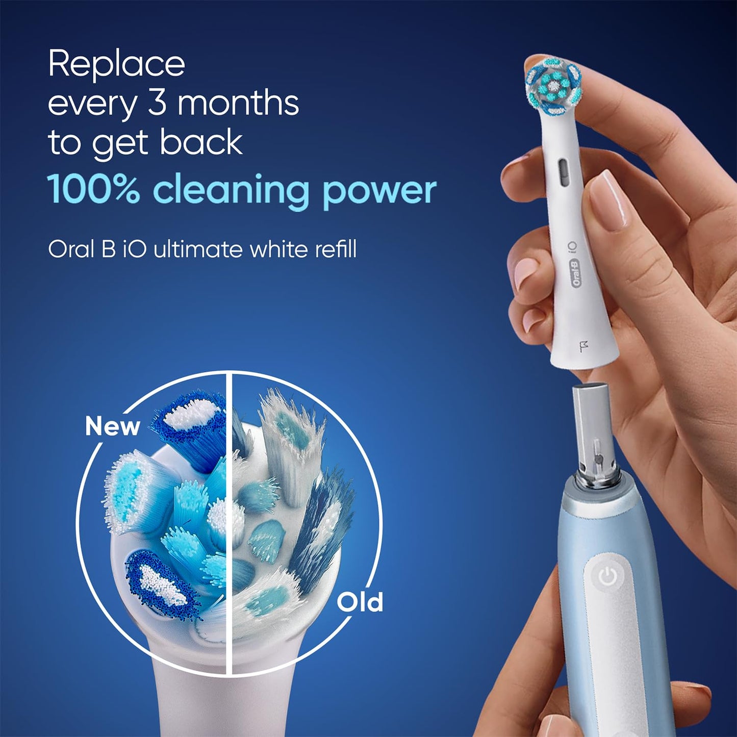 Oral-B iO3 Ultimate Electric Toothbrush, 3 Smart Modes, Pressure Sensor,2 Year Warranty by Oral B, IPX7 Waterproof, Round Brush Head (Ice Blue)