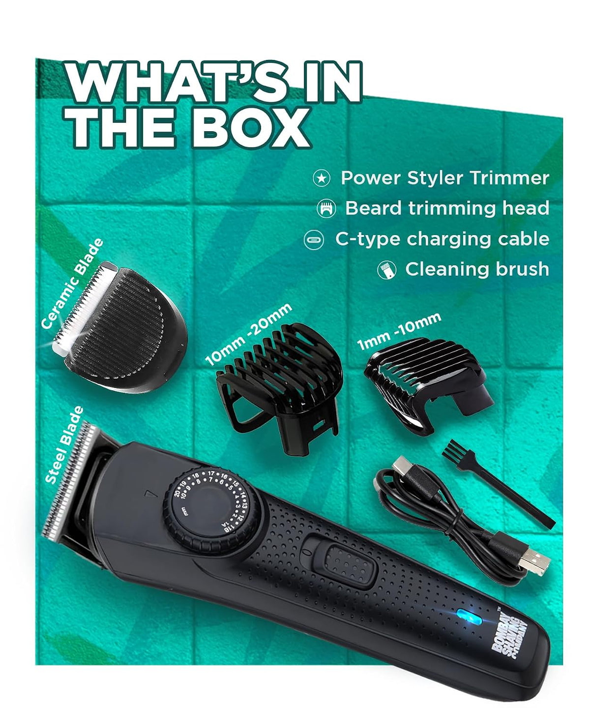 Bombay Shaving Company All Rounder 2-in-1 Trimmer for Men | Beard & Body Grooming with Dual Heads | Ceramic Blades for Sensitive Skin | 38 Style Settings | 120 Min Runtime | Type-C Fast Charge