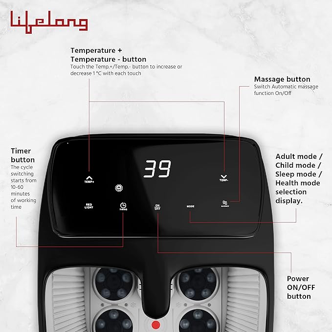 Lifelong Premiun Foot Spa Massager Machine For Pain Relief & Relaxation - Portable & Automatic Foot Spa - Leg Massager Pedicure Tub With Bubble,6 Massage Roller,Heat For Home Comfort & Wellness LLM477