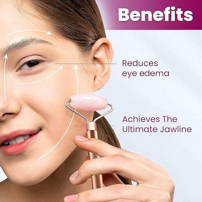 AGARO 4-In-1 Electric Rose Quartz Face Roller With Gua Sha, Jade Roller, Facial Roller Kit for Face, Eye, Neck, Anti-Aging Facial Massager for Anti-Wrinkles, Skin Firming and Lifting (Rose Gold)